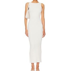 Good American Shine Rib Off Scoop Back Midi Dress